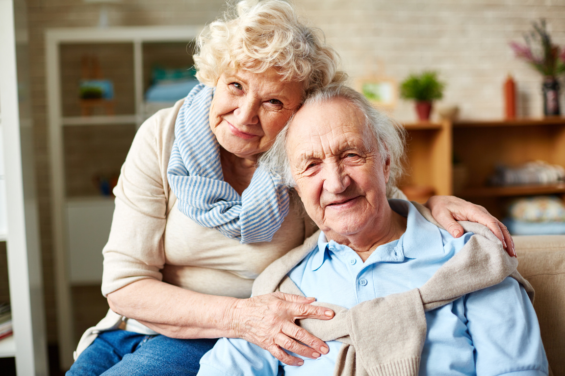 Affectionate elderly couple